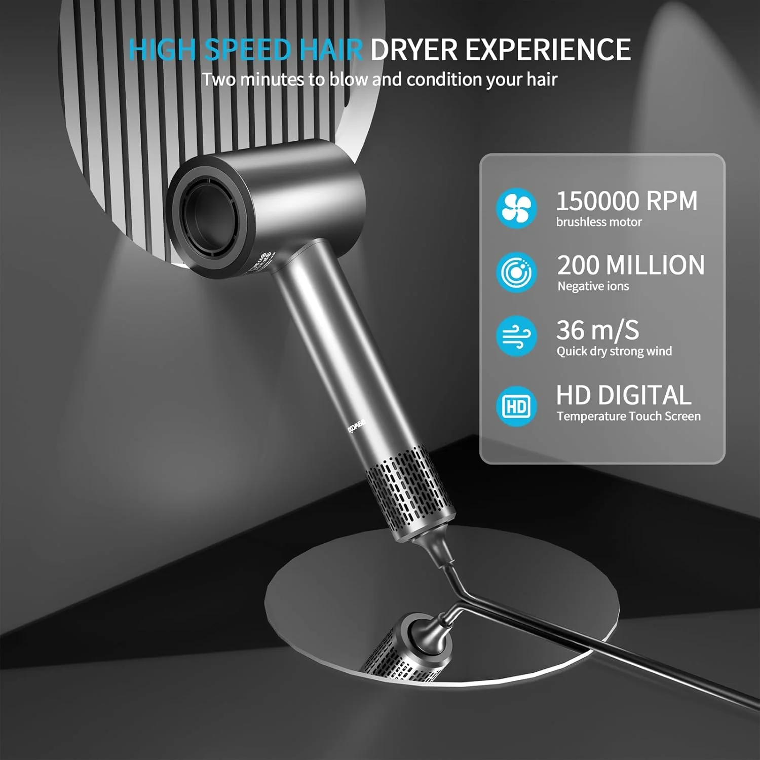 Custom Professional Hair Dryers With Display 1500W High Speed Fast Drying Hair Blower One Step Salon Plasma Ion Hair Dryer