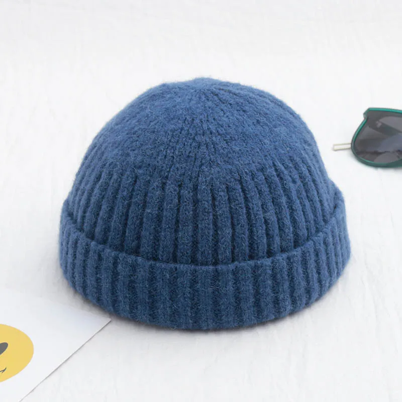 HT-0893 Autumn Vintage Quality Cotton Womens Knitted Winter Hats Hip Hop Dome Men Casual Melon Cap Winter Fisherman Hat