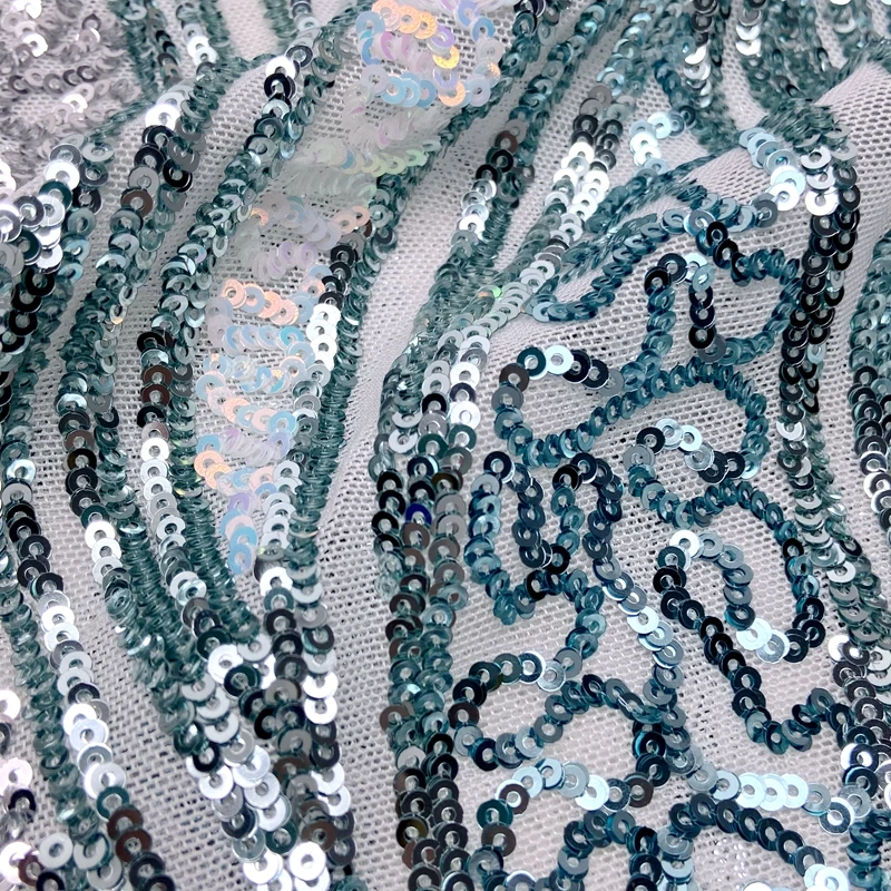 Fancy polyester silver paillettes knitted multiple color mesh embroidery small sequin fabric for party dress