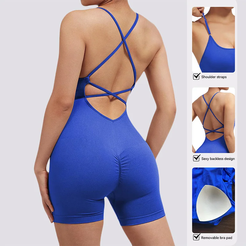 Women Fitness Jumpsuit Quick Dry Yoga Suit Workout Bodysuit Training Exercise Romper Sportswear