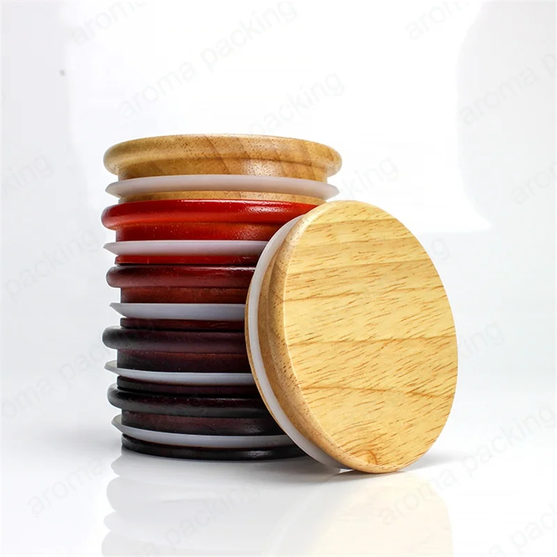 Custom Size Sealed Wooden Lid Bamboo Lid for Glass Candle Jars Candle Lid With Silicone