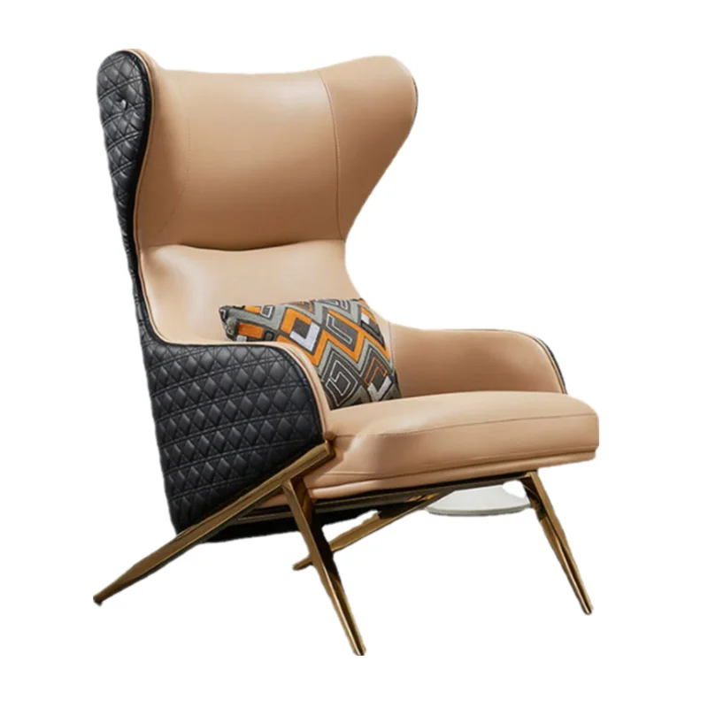Single Leather Sofa Chair High Quality Yellow Color Leather Wing Chair Sofa