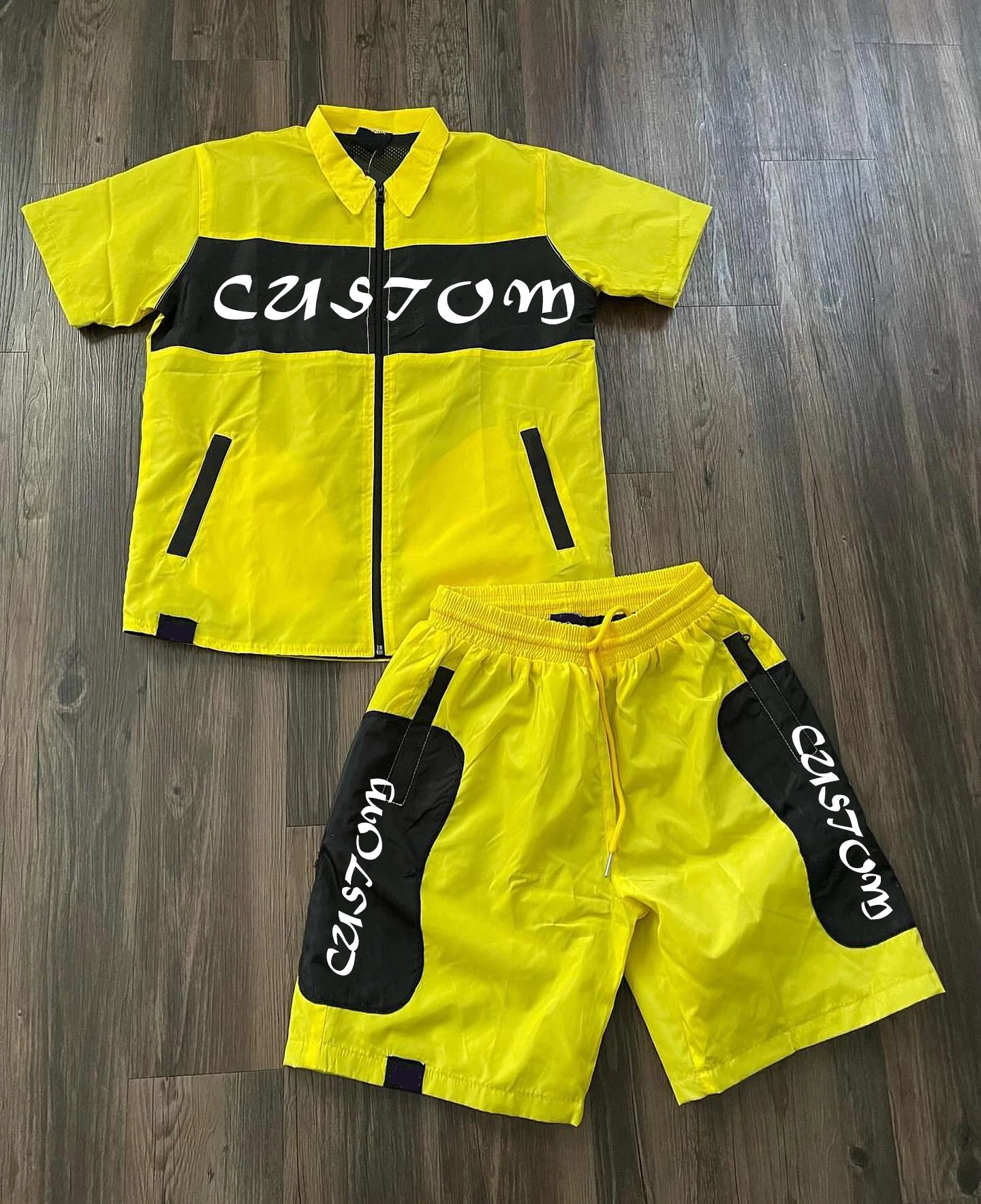 Custom Logo Nylon Polyester Polo Shirt 2 Piece Set Cargo Shorts Jogging Suit Men Tshirts Short Set Tracksuit For Men