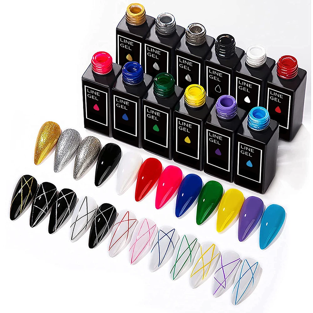 Wholesale Custom High Quality Nail Art Polish New Arrival Gel Liner Gel Polish 12 Colors Nail Polish Set