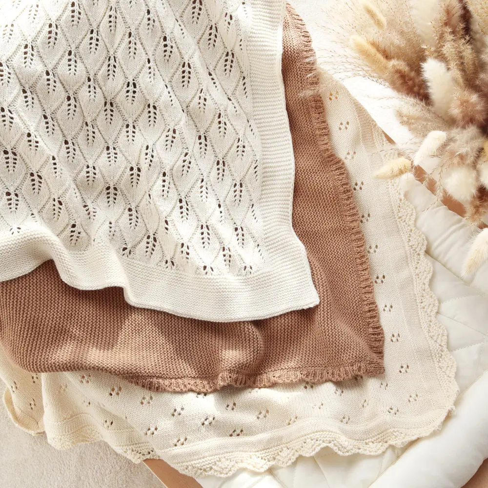 2024 hot Arrival Baby Knitted Blanket 100% organic Cotton 100x80cm skin-friendly Warm Newborn Wraps Baby Blanket for Winter
