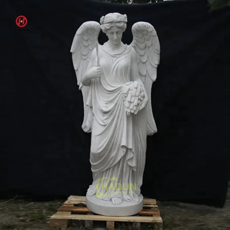 Large Outdoor Garden Hand Carved Natural Stone Wings Sculpture White Marble Angel Statue