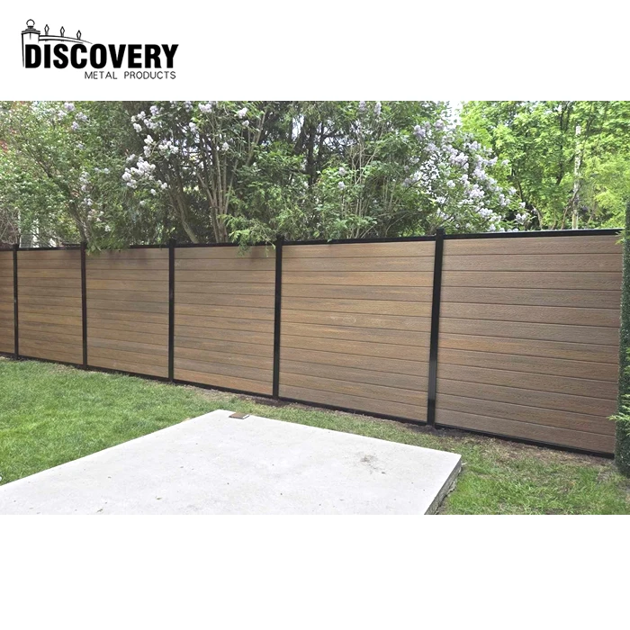 6ft  wood plastic composite privacy security horizontal wpc fence panels with metal posts