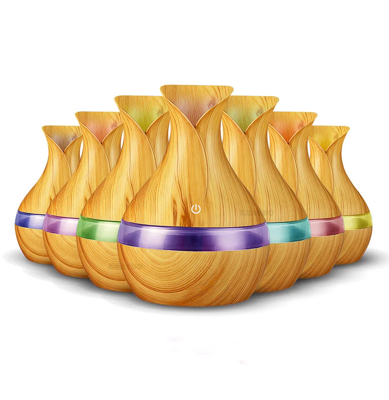 300ml USB Ultrasonic Electric Essential Oil Air Humidifier Wood Grain Aroma Diffuser With LED Lights For Home Car