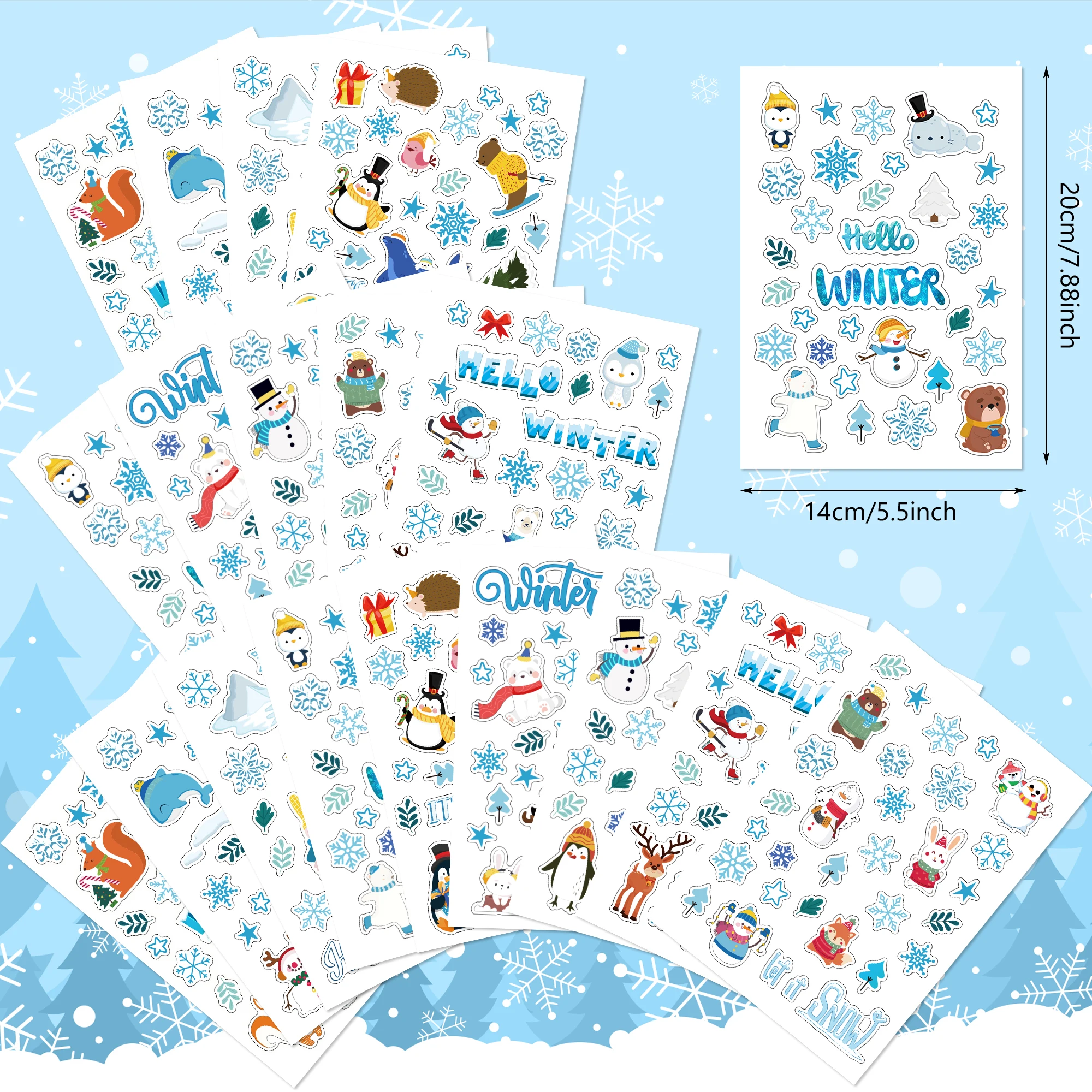 ET017 Winter Snowflake Stickers Christmas Snowman Stickers Window Clings Decals for Xmas Party Photo Frame Decoration