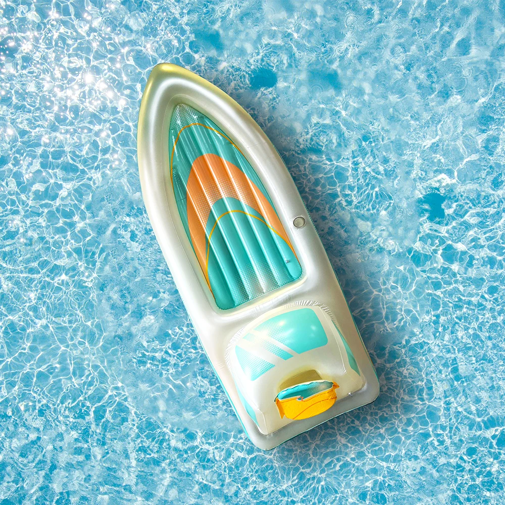 Factory Custom Inflatable Boat Pool Float with Cooler Summer Pool Lounge Toys for Kids Adults