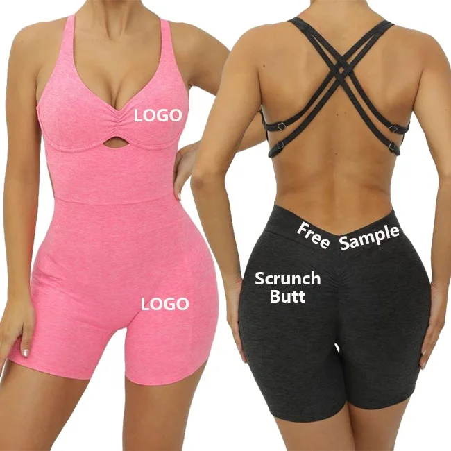 Women Cross Strap Back Biker Short Sports Yoga Jumpsuit Adjustable Hollow Fitness Romper Sexy Butt Lift Workout Bodysuit