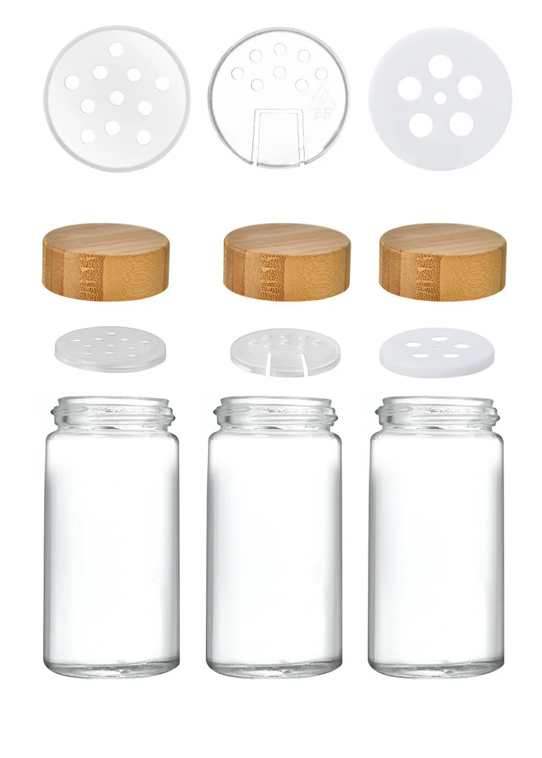 Round Shape 90ml 120ml 4OZ Glass Spice Jar Pepper Seasoning Glass Bottle With Bamboo And Wooden Lid