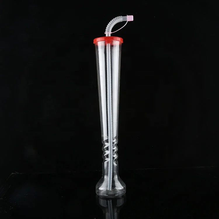 Torch shape 380ml/500ml disposable pet wine bottle plastic slush yard drink ice cup with custom logo