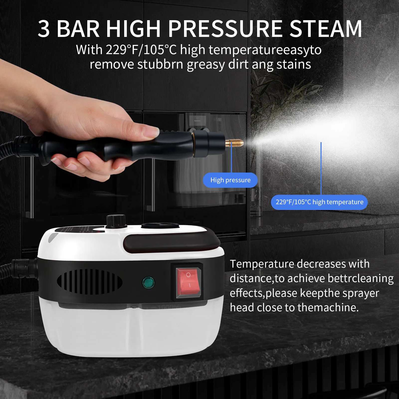 Steam Cleaner 2500W High Pressure Steam Cleaner Handheld High Temperature Steam Cleaner For Home Kitchen Bathroom Car Cleaning