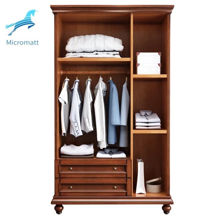 Customizable American Style Bedroom Furniture Comfortable Dark Color Solid Wood Wardrobe