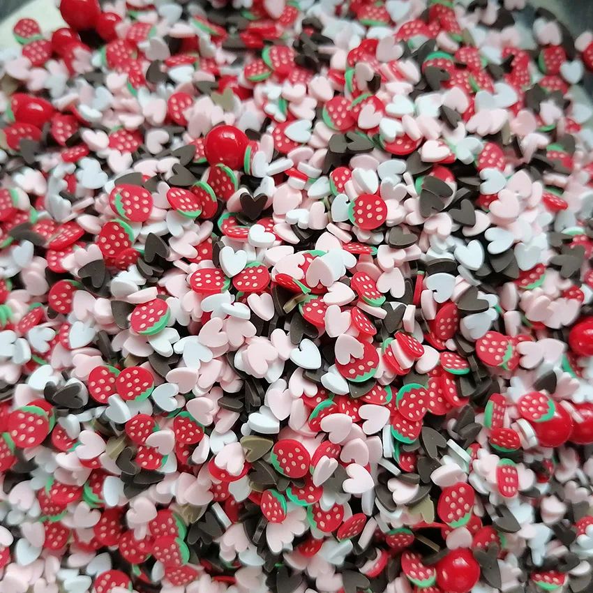 1KG DIY Craft Slime Sprinkles Valentine Heart Polymer Clay Slices Strawberry Acrylic Beads Polymer Clay Sprinkles