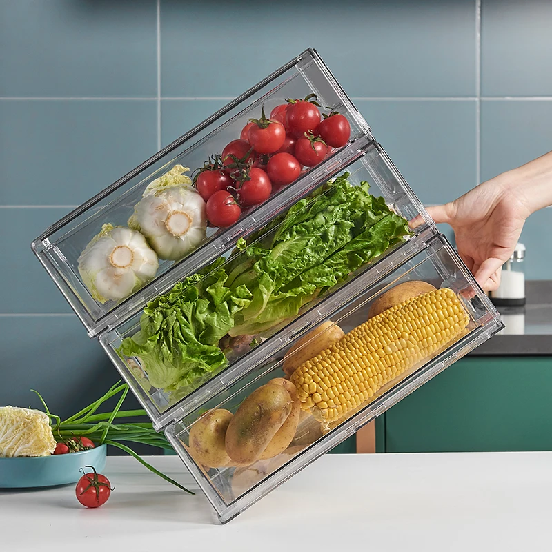 High Quality Clear Kitchen Fridge Organizers Stackable Pantry Storage Drawers Food Storage Container Boxes for Refrigerator