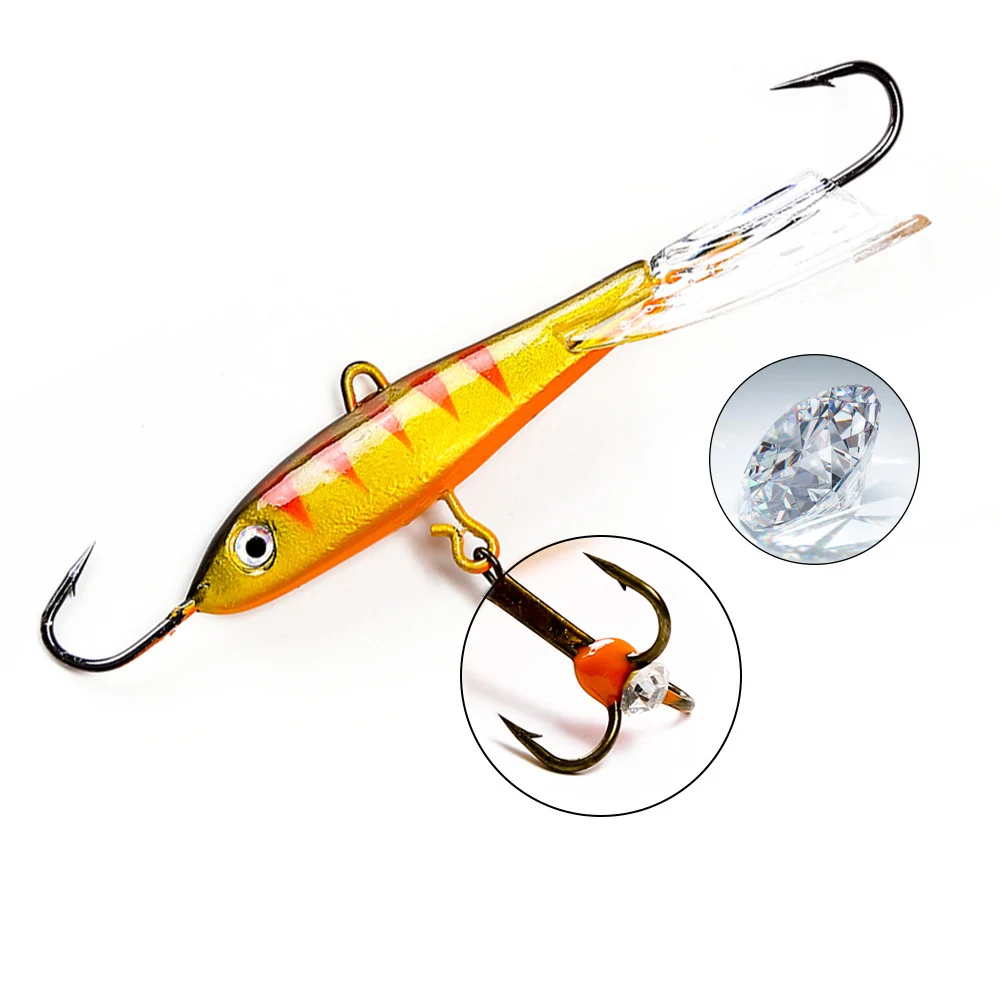 TAIGEK 15g 78mm Winter Ice Fishing Artificial Sinking Hard Lure 3D Eyes Jig Bait Hard Lure Jigging Lure For Salmon Trout
