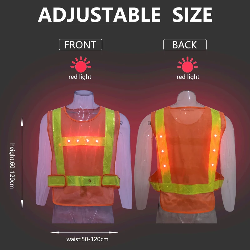China Factory Hi Vis Reflective Safety Construction Vest Led Flashing Traffic Warning Breathable Clothing For Night Worker