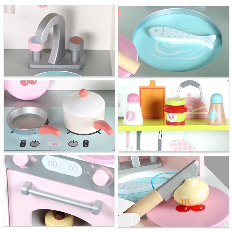 Wooden educational kitchen toys pretend play cooking food toys kids school education toys pretend play set role