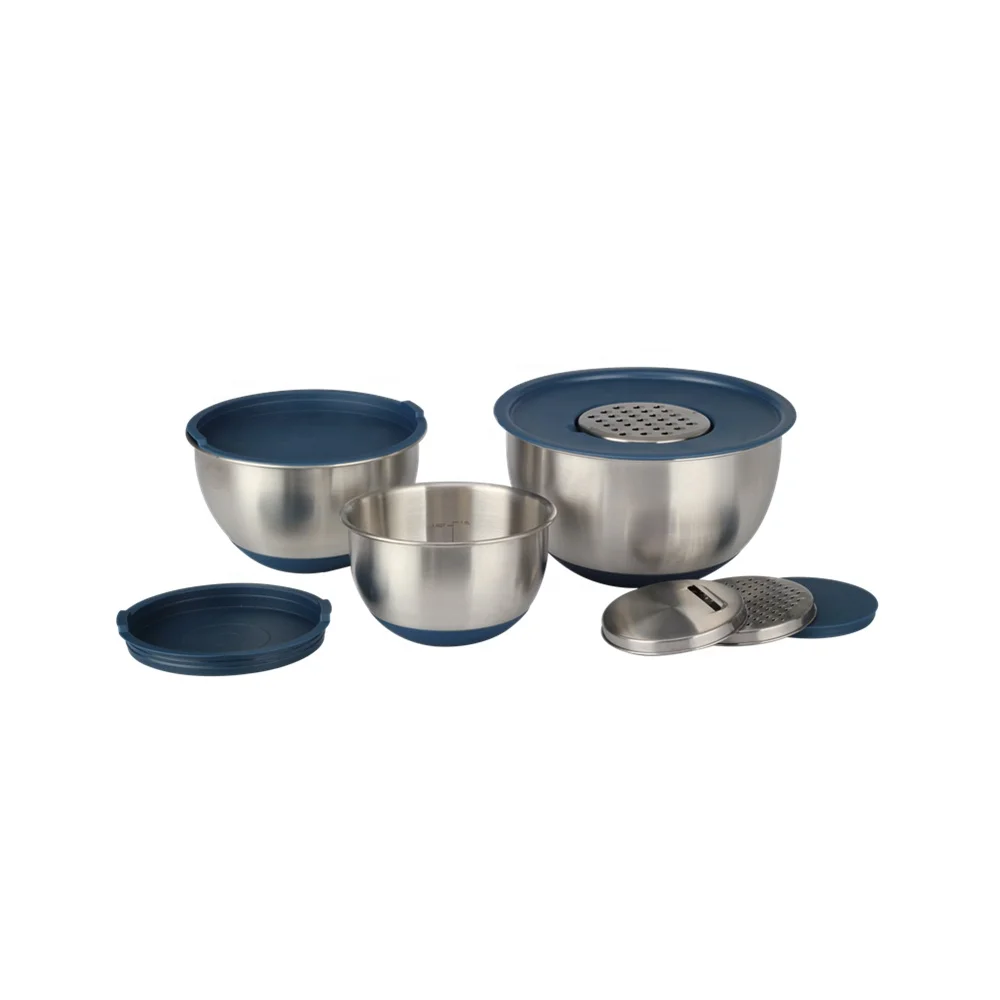 Kitchen Accessories Dinnerware Stainless Steel Mixing Bowls With Lids Set of 5 Salad Bowl With Grater
