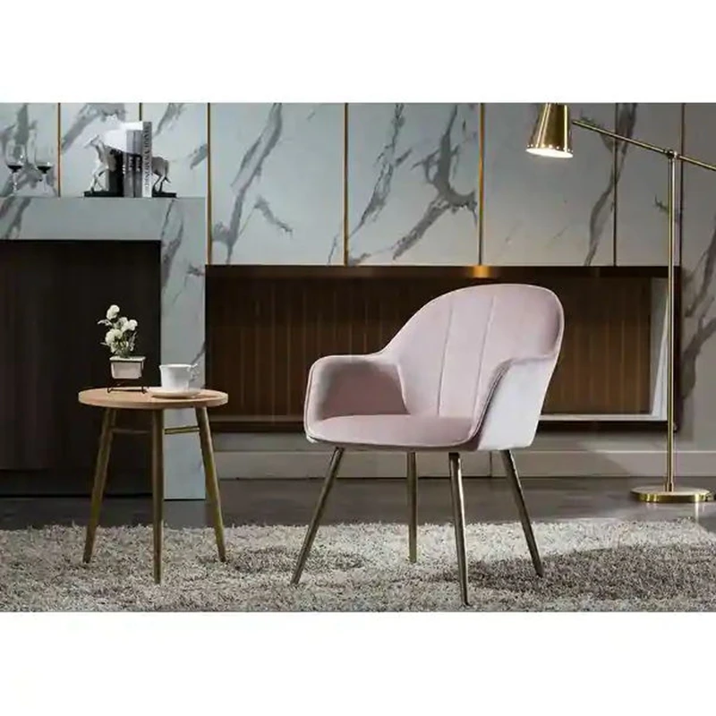 Multi-Functional Home Furniture Velvet Upholstery Golden Chrome Leg Adjustable Foot Living Room Pink Leisure Chair With Arm Rest