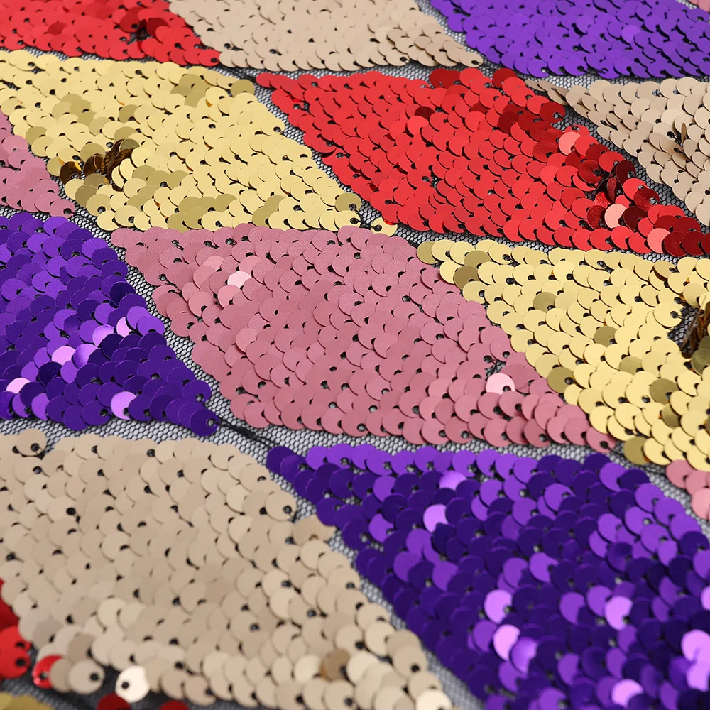 Factory Price Fashion Diamond Colourful Red Black Plaid Style Sequin Fabric for Clothing