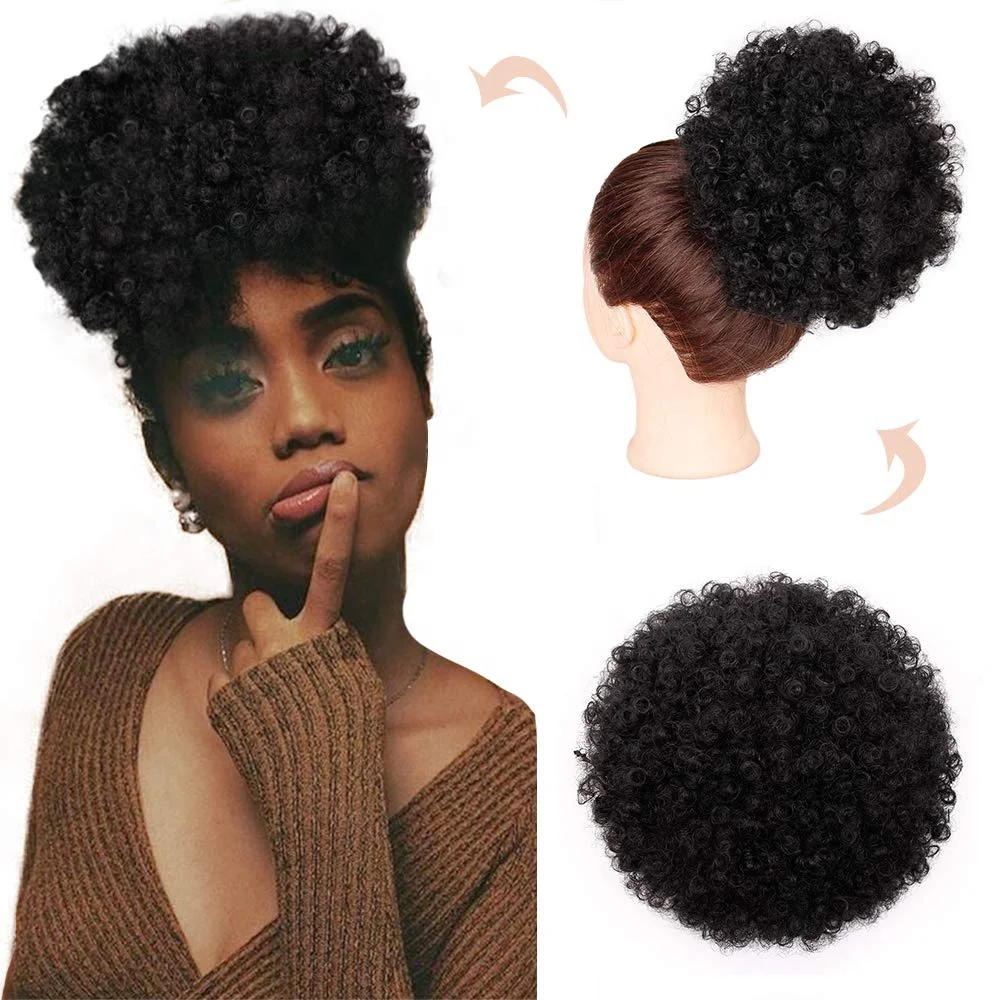 
Drawstring Ponytail Kinky Curly Human Hair Short Afro Kinky Wig Updo Hair Extension Puff Bun Ponytail Clip on Hair Extensions 