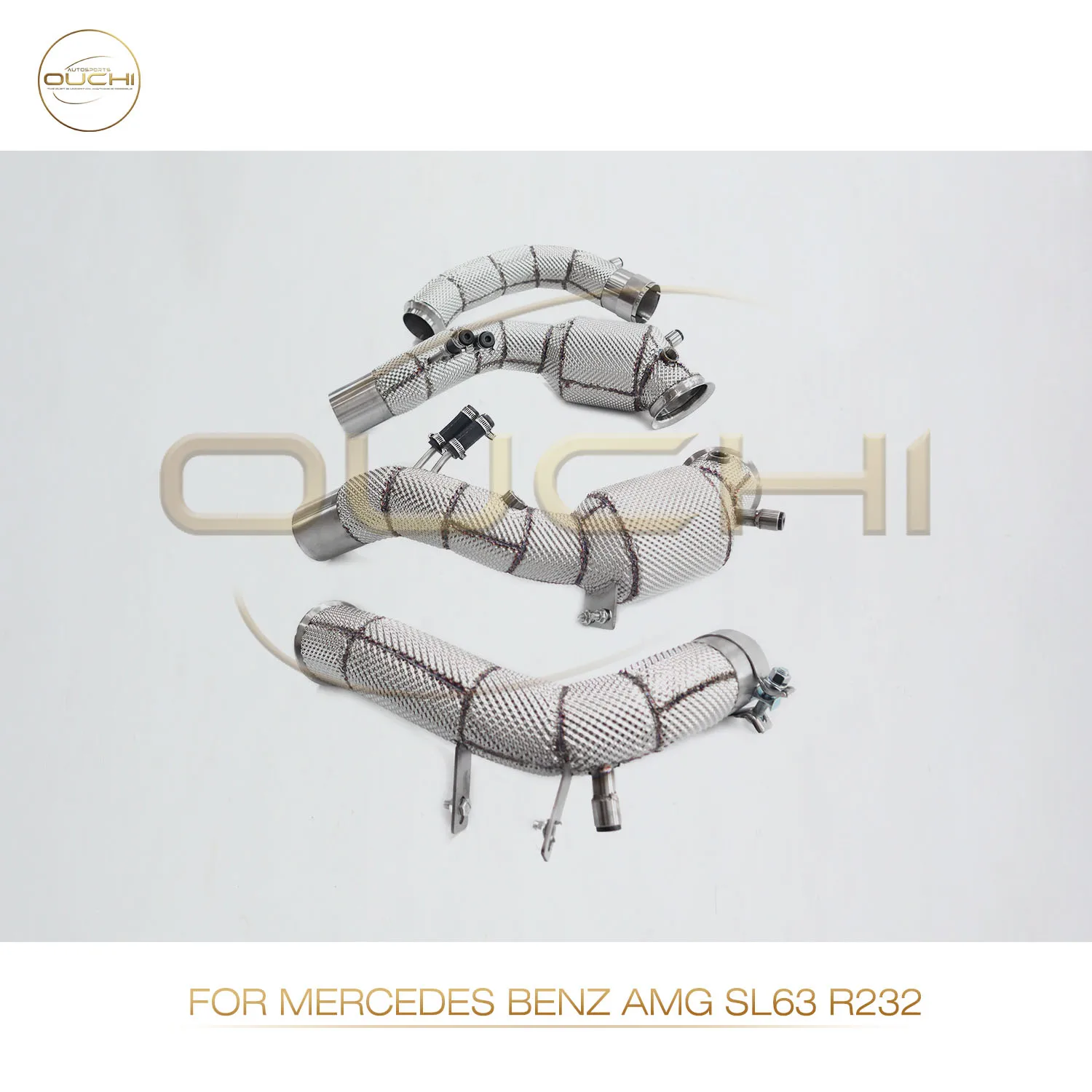 Ouchi Stainless Steel Exhaust System Downpipe For Mercedes Benz AMG SL63 R232 With Head Shield Auto Performance Tuning pipe part