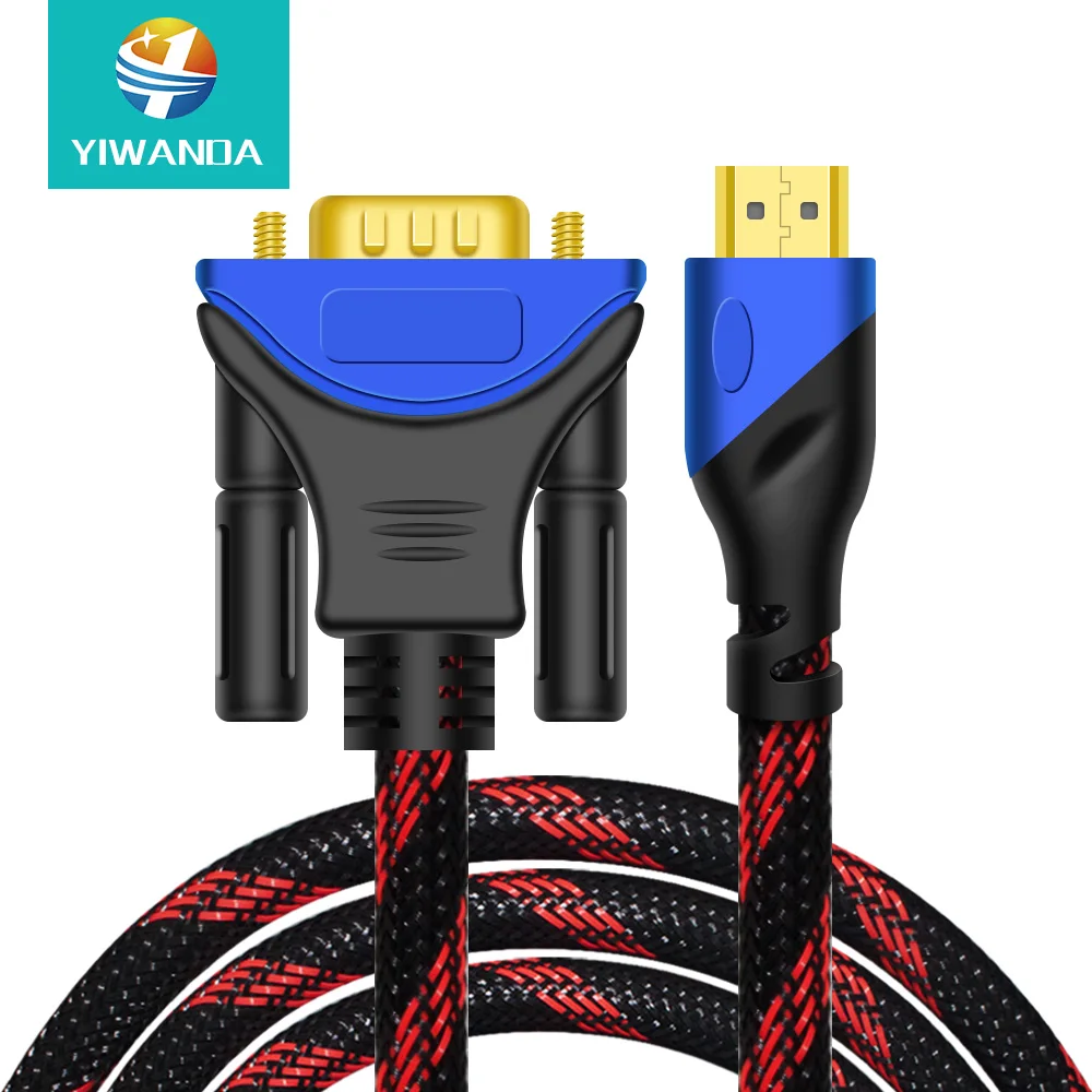 1m 1.8 m 3m hdmi to vga cable 1080p male vga to hdmi male cable Gold Plated adapter for hdmi to vga converter cable
