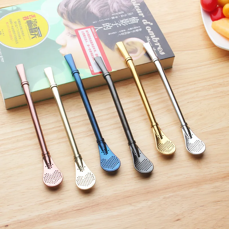 304 stainless steel filter Straw spoon Yerba Mate Straw Tea Influser