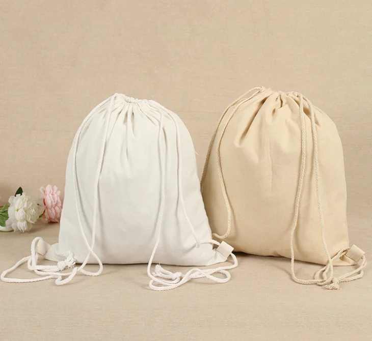 reusable natural  drawstring cotton backpack shopping bags with custom logos eco friendly cotton drawstring shopping bag
