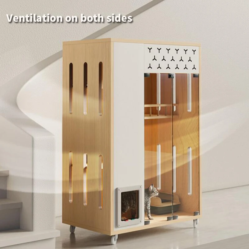 Pet Furniture Solid Wood Cat Cabinet Cat House Large Space Luxury Cat Villa Wood