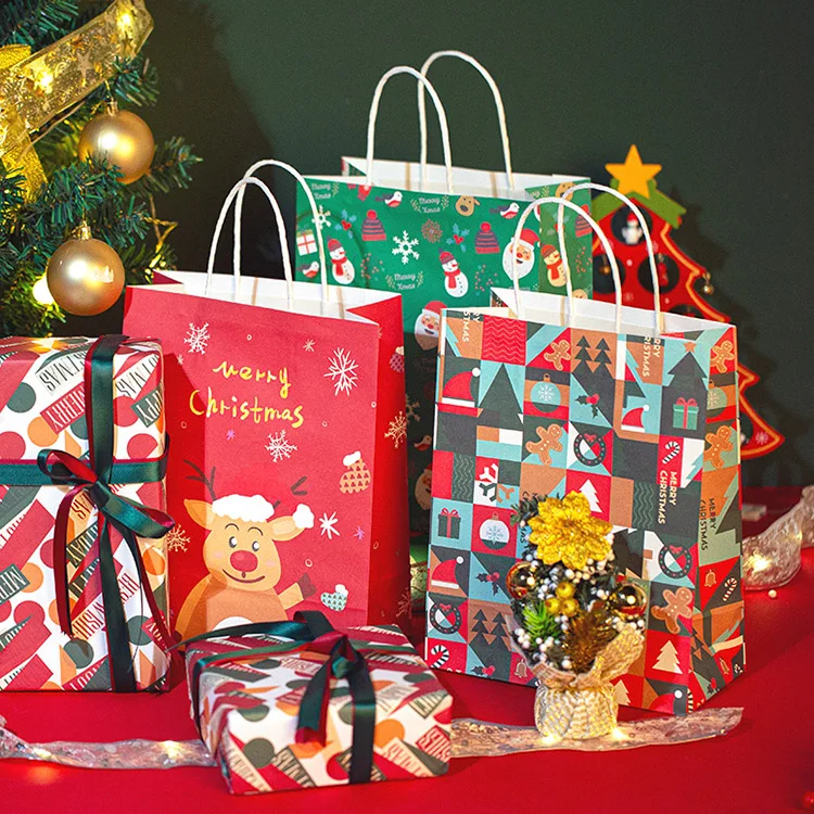 Manufacturers design printed pattern kraft paper bags for Christmas Shopping  packaging kraft gift  bags