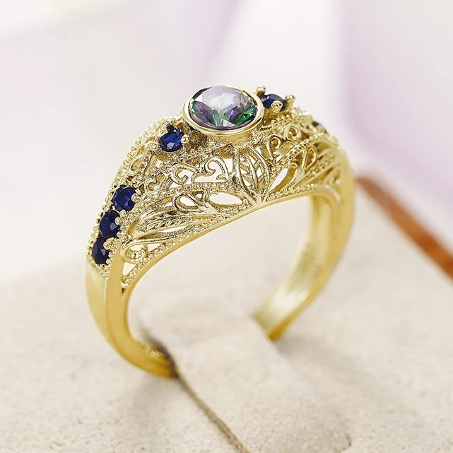 CAOSHI Fashion Trendy Silver Gold Color Magic Crystal Stone Promise Rings Blue Sapphire Round Finger Ladies Ring Women Jewelry