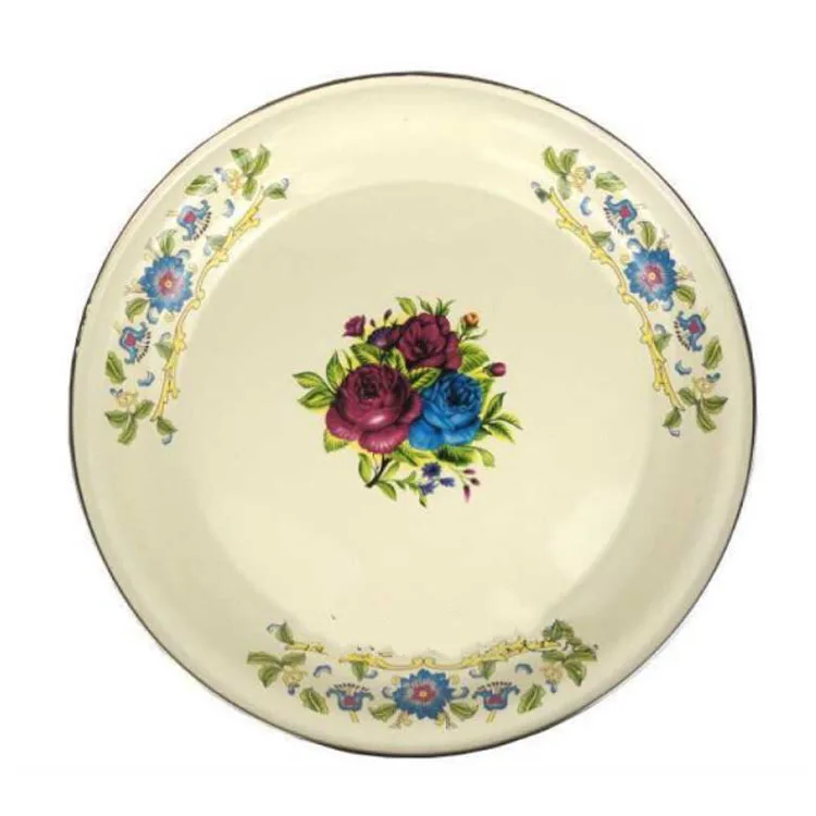 Factory wholesale Unbreakable Tableware Sets Metal Enamel Steel Plate Dishes For Food Round Enamel tray