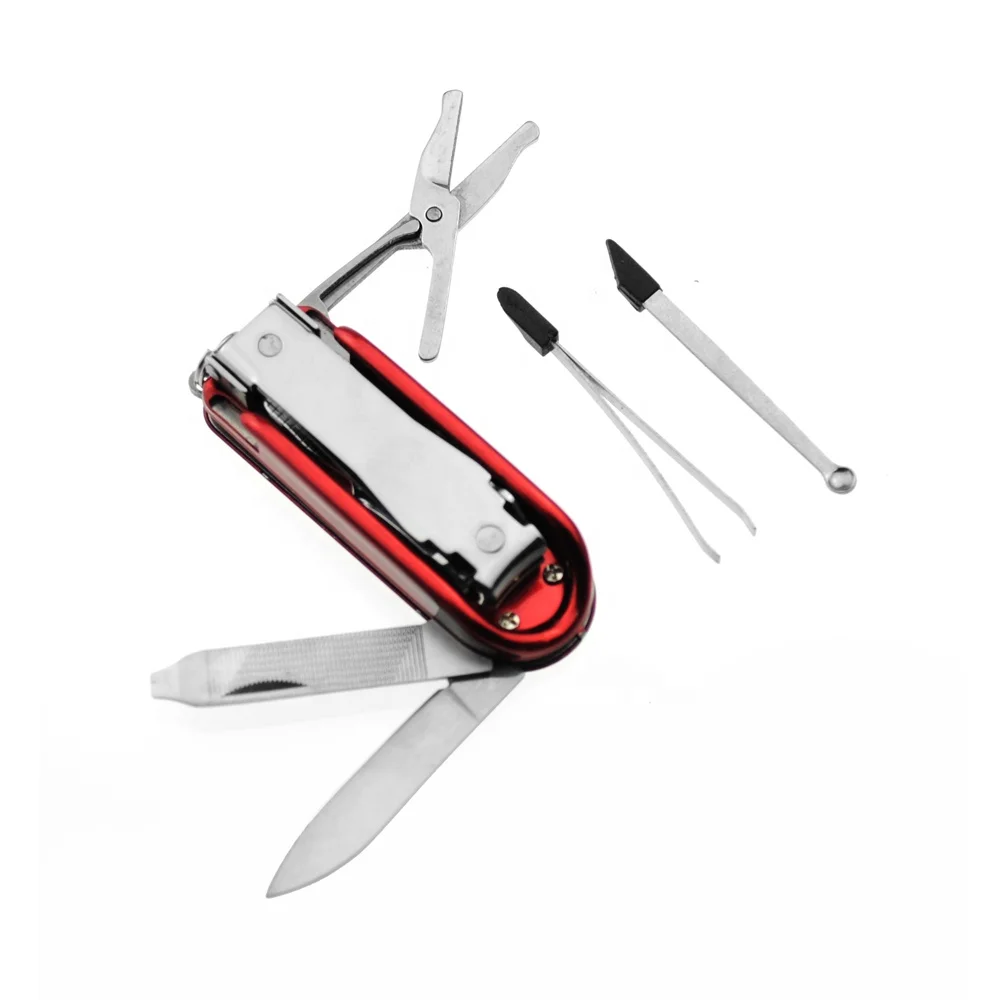 
Lazer Logo Multi Function Metal Flashlight Cheap stainless steel mini multi purpose key ring with nail scissors 