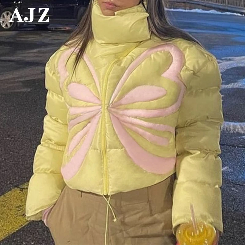 custom printed embroidery padded coats bubble clothing crop top zipper logo warm down coat winter women puffer jacket