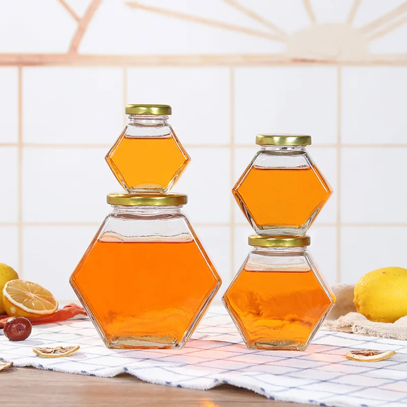 100ml Home Kitchen Food Storage Containers hexagonal thickened Lids jam sealed bottle customizable honey bottles glass honey jar