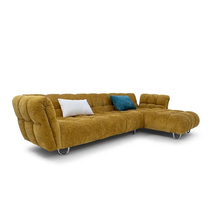 Желтый бархатный модульный l-образный секционный диван, современный дизайн, Роскошный итальянский бархатный диван с золотыми ножками