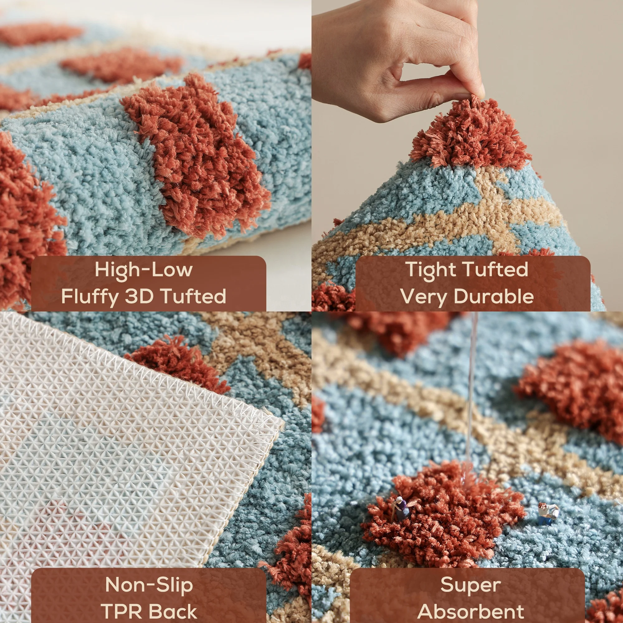 Vintage Checkered Bathroom Mat Microfiber Tufted Absorbent Bath Mat With TPR Non-slip Mat for Bath