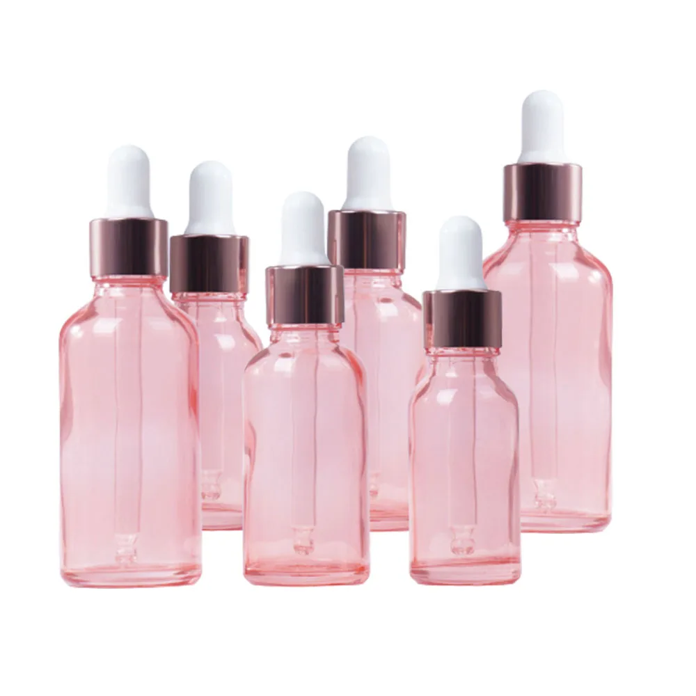 Wholesale Custom 5ml 10ml 15ml 20ml 30ml 50ml 100ml Pink Cosmetic Dropper Bottle Glass Oil Dropper Bottle