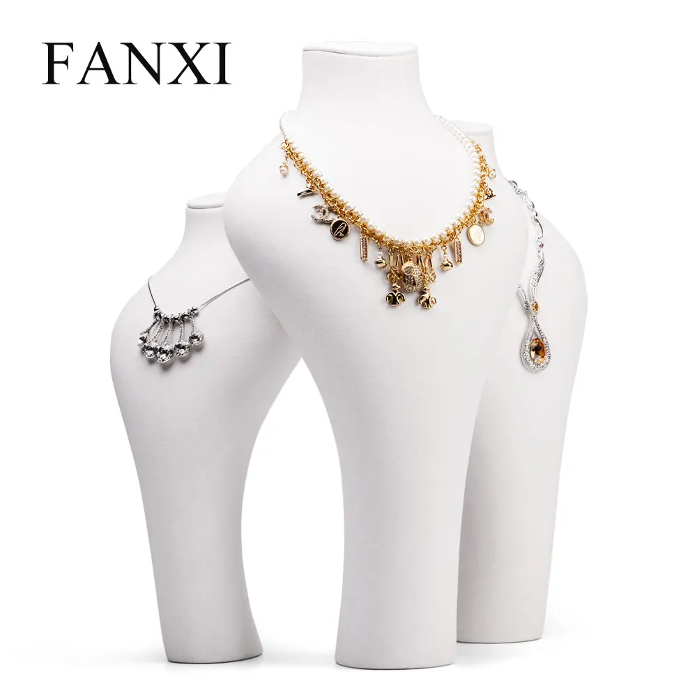 FANXI China Custom  Necklace Holder Stand White Painted Resin Jewelry Displays Stand Jewellery Necklace Bust