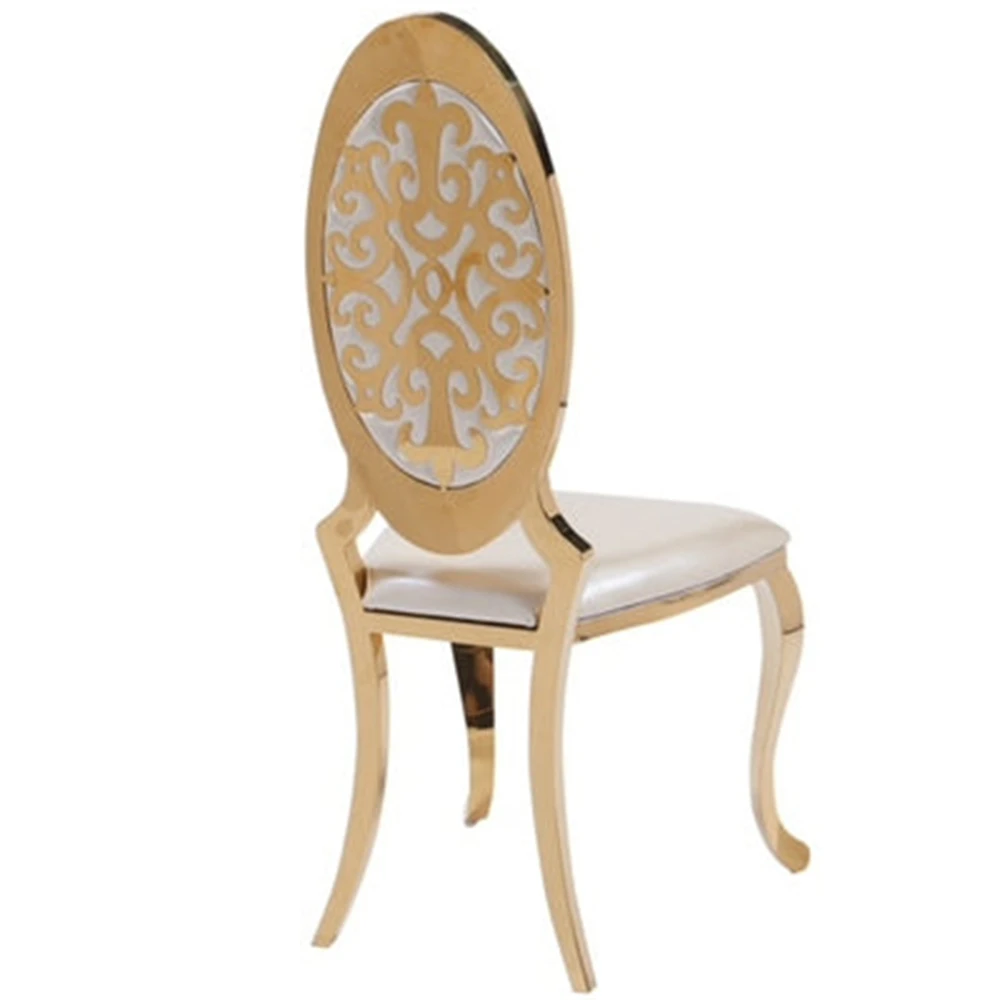 Wedding Oval Back Gold White Leather Banquet Dinner Chair Stainless Steel Wedding Chair Wed Events For Restaurants