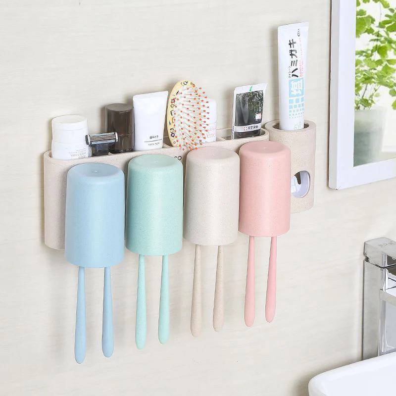 Hot sales Automatic Toothbrush Dispenser Wall Mount Toothpaste Squeezer And Toothbrush Holder Set For Family Bathroom Use