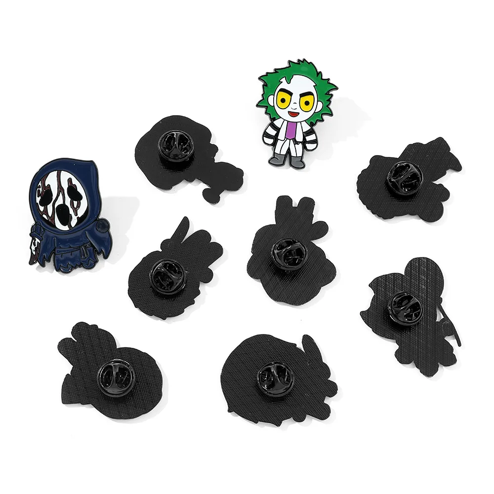 17 New Style Scared Black Style Hallowm Metal Pins Wholesale Cartoon Alloy Enamel Skeleton pumpkin Brooch for Clothing