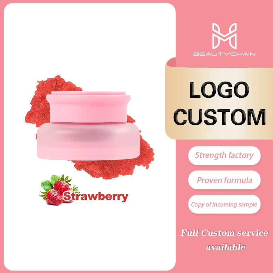 MLM Custom makeup Lip Scrub  Hydrating Strawberry Flavor Lip Scrub Vitamins Brightening Clean Dead Skin Vegan sugar lip scrub