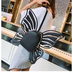 Custom beautiful mini black pu butterfly wings backpack