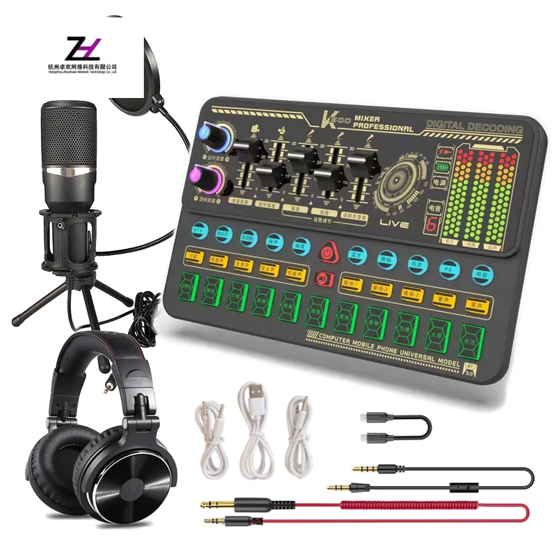 Desktop Setup Sound Card K500 Audio Card with Effects Podcast Condenser Microphone Recording Full Kit Streaming Studio