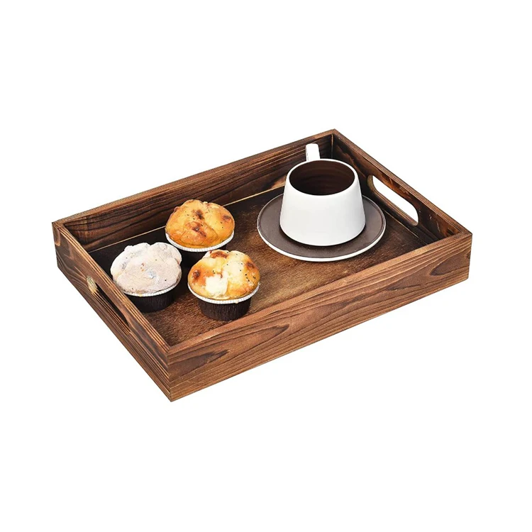 home wholesale Rustic Wood Food Bed Ottoman Coffee Platter serving tray